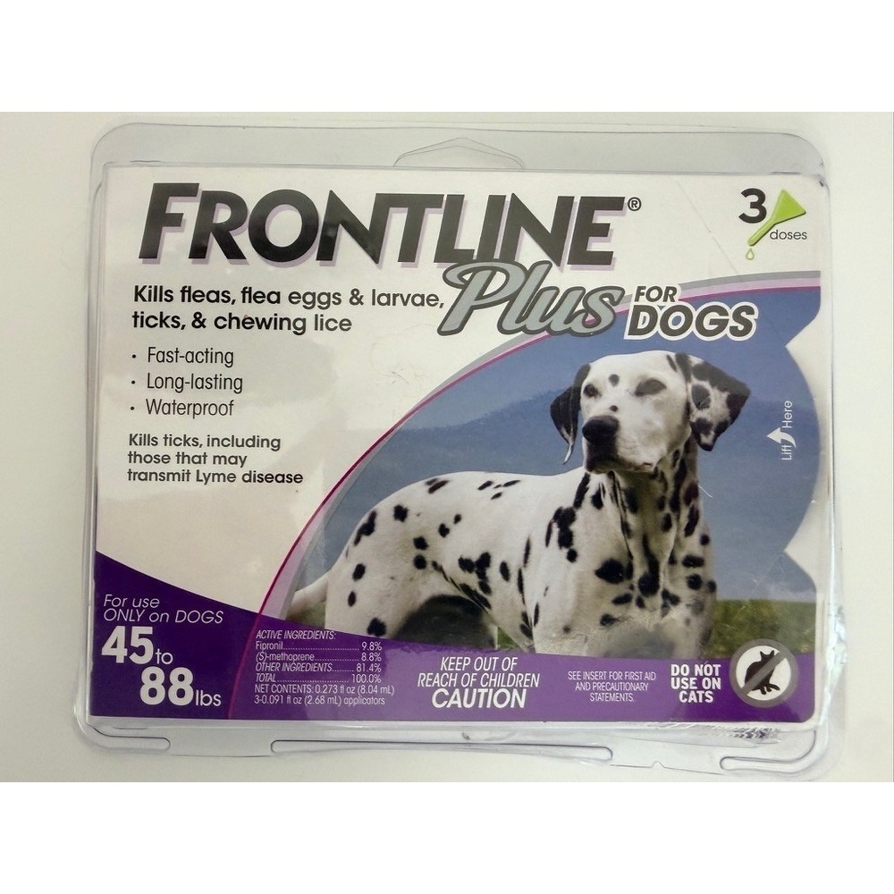 Frontline Plus Flea Tick Treatment Dogs 45-88 lbs 3 Doses Purple NWT